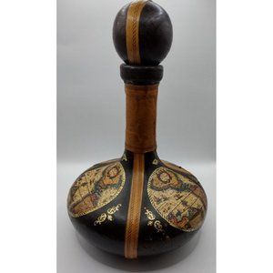 Vintage Italian Style Leather Old World Map Wrapped Decanter Bottle‎